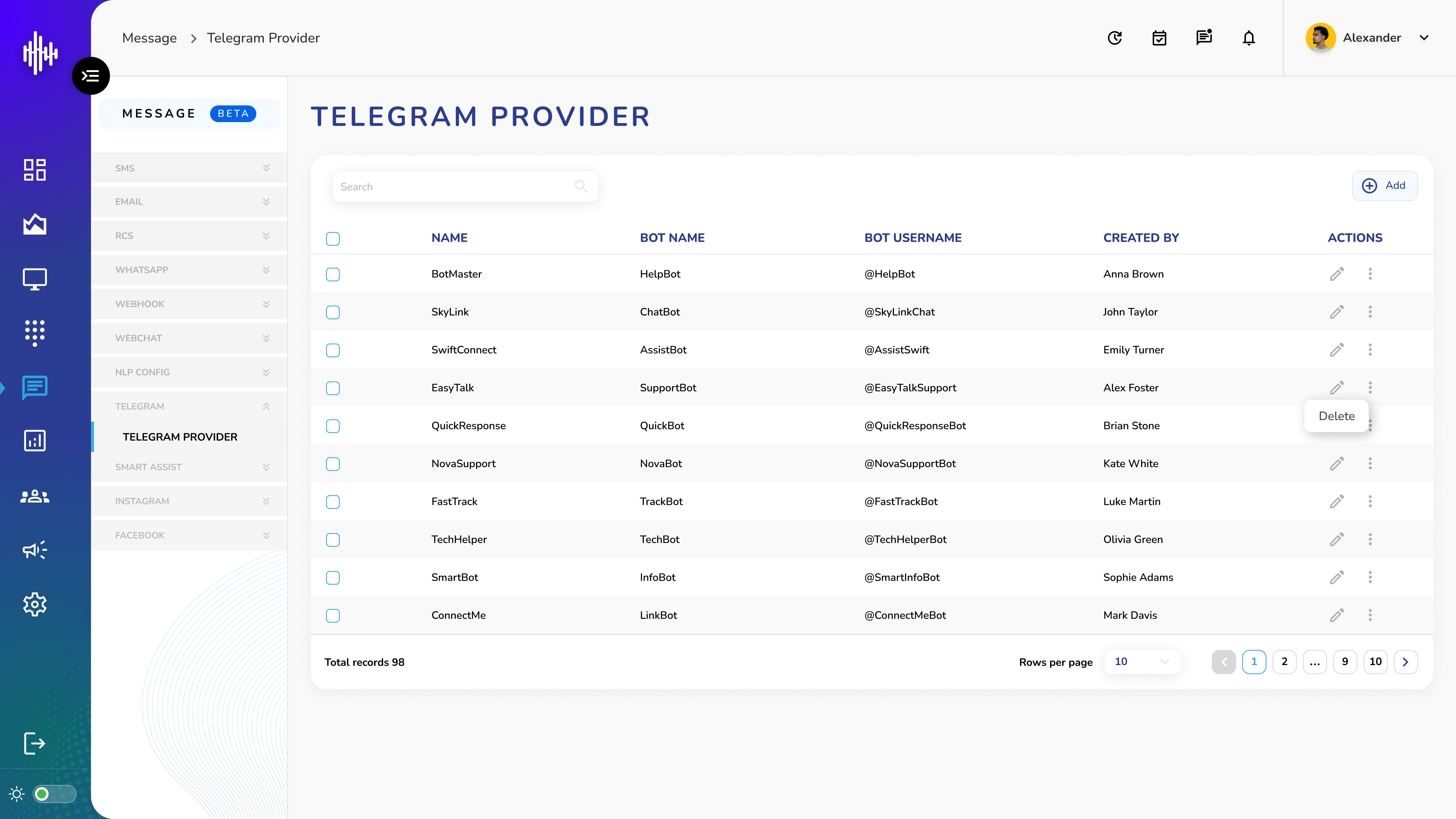 Telegram Provider - Listing Screen